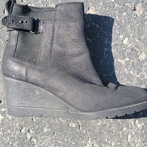 UGG Women's Black Leather Wedge Boots